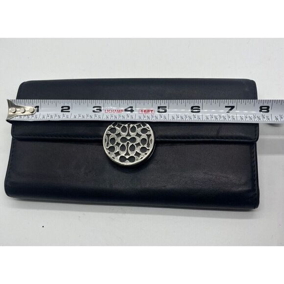 Coach Alexandra Signature Silver Ornament Black Leather Cowhide Clutch Wallet - Picture 4 of 8